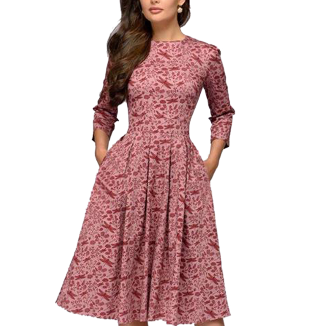 MesaSe Womens Floral Printed Tunic Flared Midi Dress