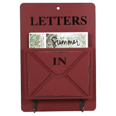 Wooden Letter Holder, Wall Mount Mailbox Mail File Organizer with Hook Hanger for Outside Garden Bedroom Living Room Porches Shop Cafe Bar Decoration