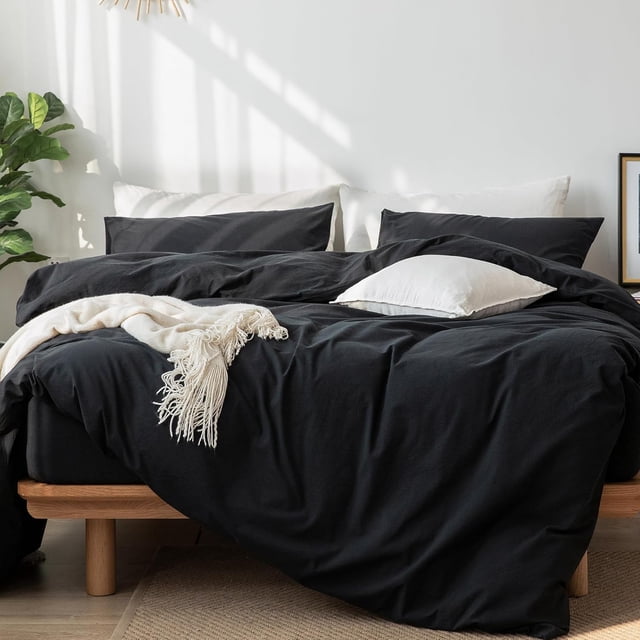 Bedding Duvet Cover Set Washed Cotton Linen Like Textu Breathable Durable Soft Comfy (Tannish Linen Grey Queen)