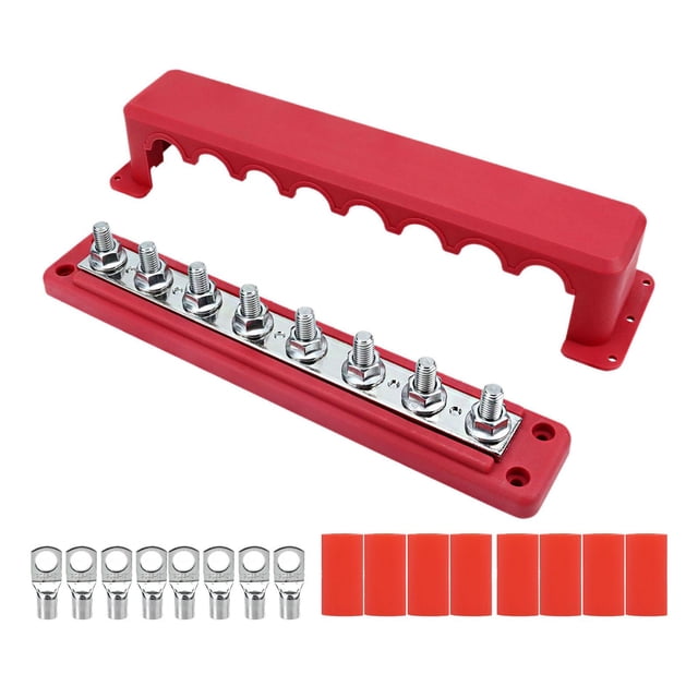 KLKCMS Bloc de Distribution d'Alimentation 5,2x29 cm 300 A pour Câblage Solaire Automobile et de Bateau Rouge
