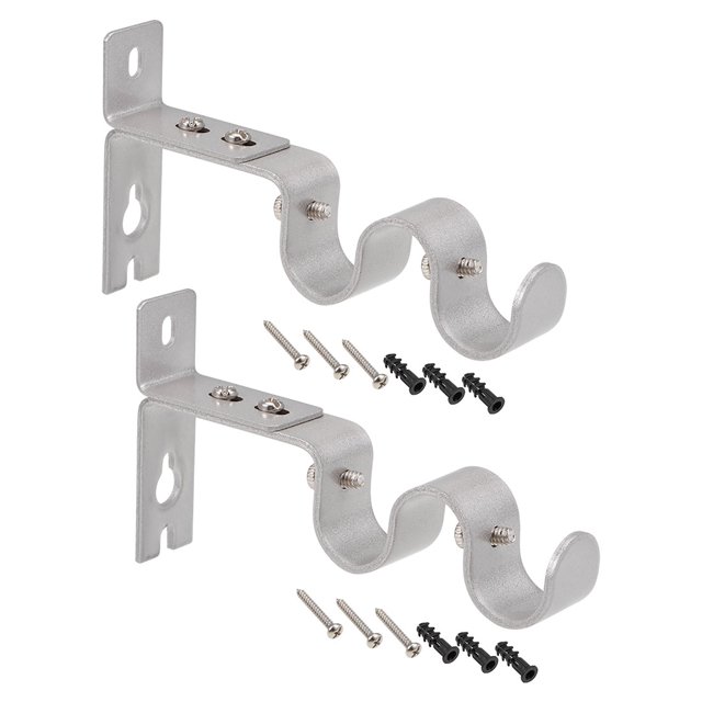 Unique Bargains Support de Tringle à Rideau, Support Double en Fer pour Tringle de 20mm, 125 x 70 x 21mm Ton Argent 2 Pcs