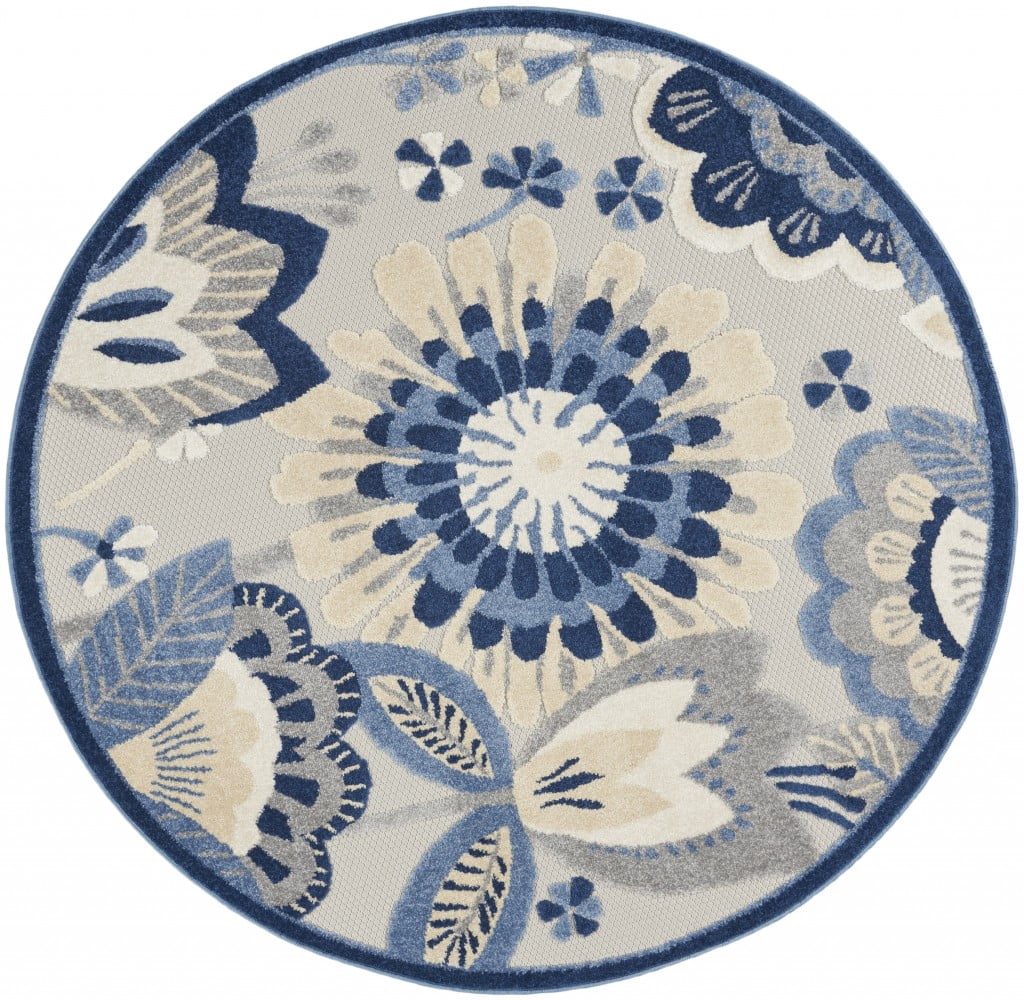 homeroots home decor 385108 Tapis Rond de 5 Pieds Bleu et Gris pour Intérieur et Extérieur