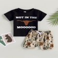 thumbnail image 2 of Kid Boy Pants Suit  Short Sleeve  Neck Letters Print Tops + Drawstring Short Pants  Black 18-24 Months, 2 of 8
