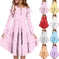 thumbnail image 1 of JDQJBZ Kids Long Sleeve Dress Heart Print Tiered Ruffle Casual Summer Outfit, 1 of 5