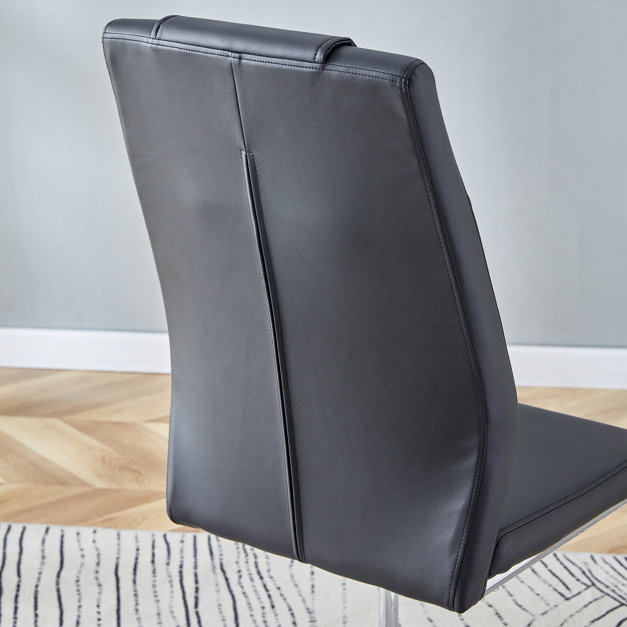 Noble House Set of 6 Modern Dining Chairs,Faux Leather Padded Seat with Metal Legs,for Kitchen Living Bedroom,Black