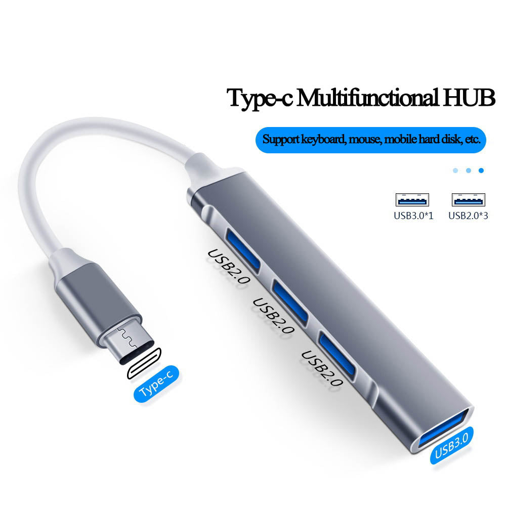 AGW-928 - USB HUB TYPE C TO 4 PORT USB 2.0 AND USB 3.0 PORTS 390MB/S SILVER