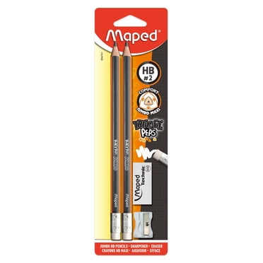 Maped Crayons graphite HB JUMBO avec 1 Aiguisoir et 1 Efface - Set de 4 pieces