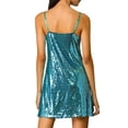 thumbnail image 3 of INSPIRE CHIC Robe pour Femme Paillettes Scintillantes Col en V Bretelles Ajustables Robe de Bal Courte m Bleu Sarcelle, 3 of 8