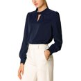 thumbnail image 2 of INSPIRE CHIC Women's Stand Collar Pleated Button Keyhole Button Blouse Dark Blue 2XL, 2 of 6