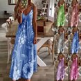 thumbnail image 3 of Robe à Bretelles Spaghetti Bohème pour Femme, Imprimé Floral Vintage, Sans Manches, Longue Maxi, Été, Plage, Vacances, Robe d'Été (Bleu Foncé, S), 3 of 7
