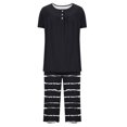 thumbnail image 4 of Timegard Ensembles de Pyjamas pour Femmes 2 Pcs Détente Col Rond Manches Courtes Haut Pantalon Capri à Rayures avec Poches Tenues, 4 of 7