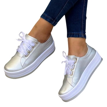 LSLJS Chaussures de Mode pour Femmes Bout Rond Talons Épais à Lacets Décontractées Légères Espadrilles Décontractées de Printemps, Espadrilles pour Femmes