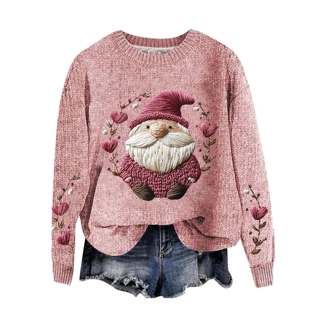 Zhanying Chandail d'Automne pour Femmes Col Rond Graphique Chandail pour Femmes Grande Taille Chandail Festif des Fêtes