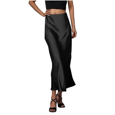Bocqde Maxi Skirts for Women Fashion Solid Smooth Satin Wrap Skirt Ladies Elegant Casual Elastic High Waisted Evening Party Long Skirts