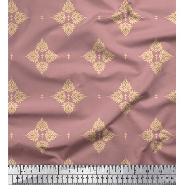 Soimoi Modal Satin Fabric Floral Block Printed Fabric 1 Yard 42 Inch Wide