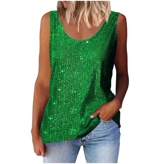 Plebaso Débardeurs à Paillettes Sans Manches pour Femmes, Mode Fête Clubwear