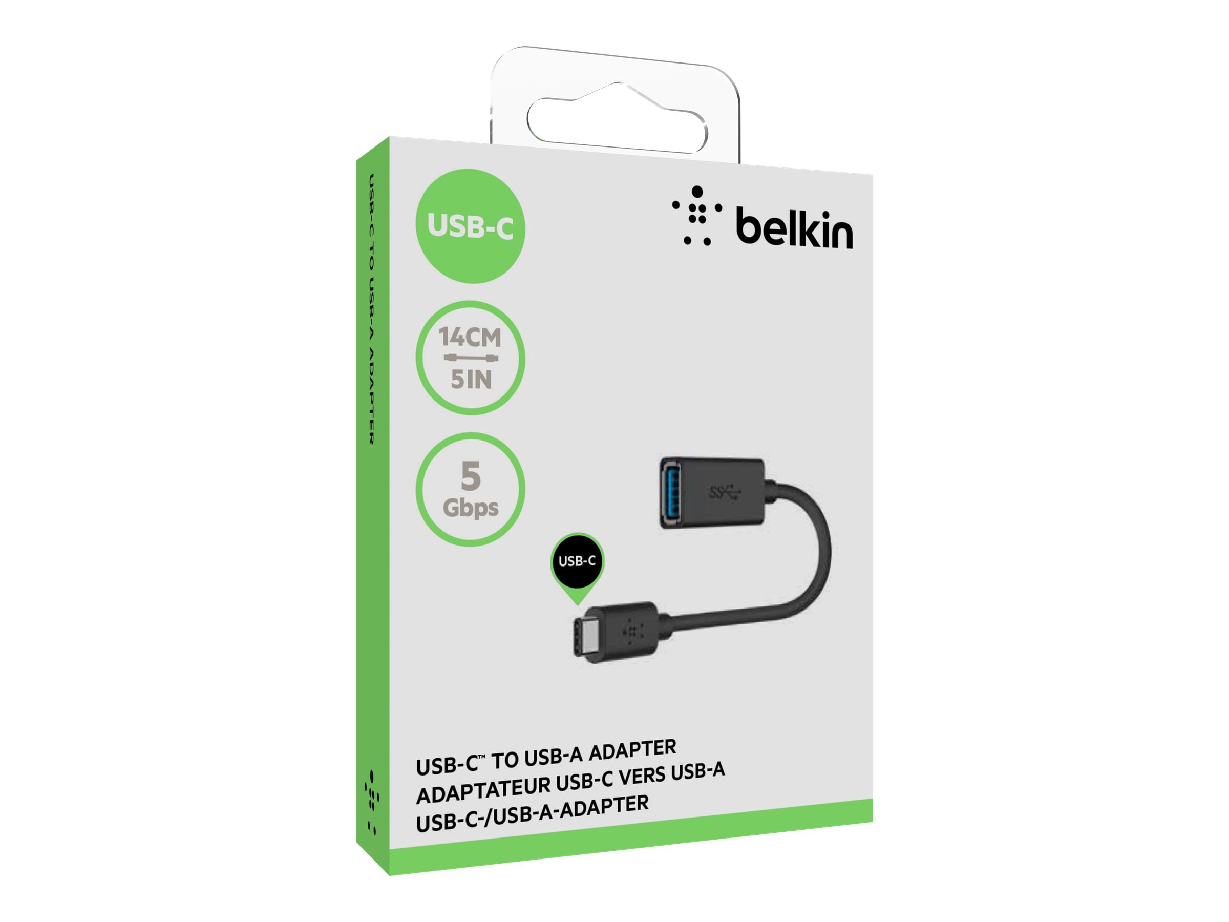 Adaptateur Belkin USB-C vers USB-A 3.0 certifié USB-IF – Compatible avec MacBook, Chromebook Pixel et appareils USB-C – Noir