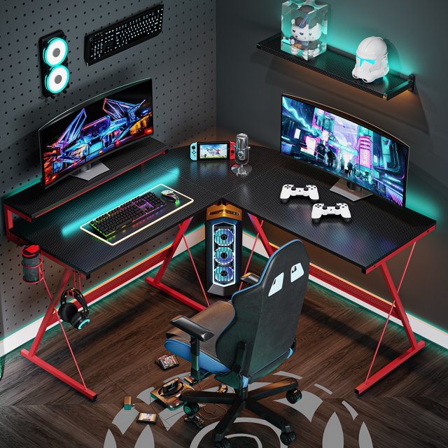 Bestier 55 inch L-Shaped Gaming Computer Desk with Monitor Stand Home Office Corner Desk