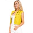 thumbnail image 3 of Womens Distressed Denim Button Up Sleeveless Crop Vest, Yellow, Mesium, 3 of 5