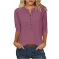 thumbnail image 1 of FAIWAD Womens 3/4 Sleeve Tops Casual Loose V Neck Button Down Tunic Tops Spring Summer Basic Blouse, 1 of 4
