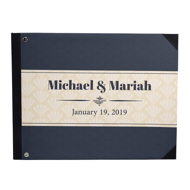 Darling Souvenir Blue Diamond Rays Pattern Printed Hardbound Cover Guestbook For Wedding Guest Sign In Book Registry-9 x 12 Inches