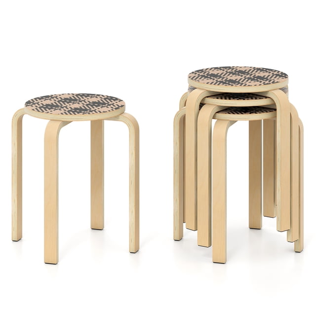 Gymax Set of 4 18'' Stacking Stool Round Dining Chair Backless Wood Home Decor Yellow