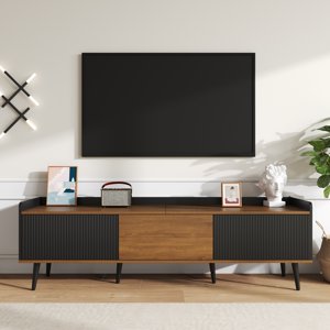 Deiokin 63" Modern TV Stand with 3 Doors, Scandinavian Style Media Console with Wood Legs