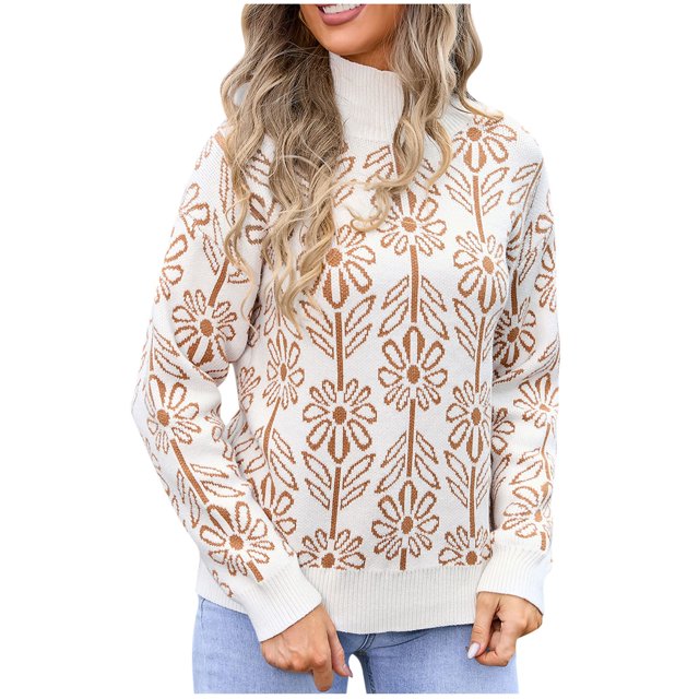 Rbaofujie Chandails pour Dames Femmes Chandail Tricoté à Rayures Patchwork avec Manches Longues Col Rond Hauts de Chandail Kaki Chandails pour Femmes Automne