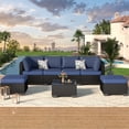 thumbnail image 1 of YODOLLA 7-Piece Patio Furniture Set, Black Rattan Wicker Outdoor Sectional Sofa Couch with Table Patio Conversation Set for Lawn& Backyard In Dark Blue, 1 of 8