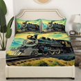 thumbnail image 3 of Erosebridal Vintage Train Print Bed Sheets Set Full Size, Yellow Aurora Bedding Set, 4 Pieces,, 3 of 6