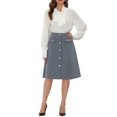 thumbnail image 2 of Unique Bargains Women's Button Front Formal Work A-Line Midi Skirt Gray L, 2 of 6