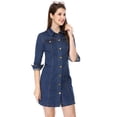 thumbnail image 3 of INSPIRE CHIC Robe-Chemise Ajustée en Denim pour Femmes à Manches 3/4 Boutonnée, 3 of 4