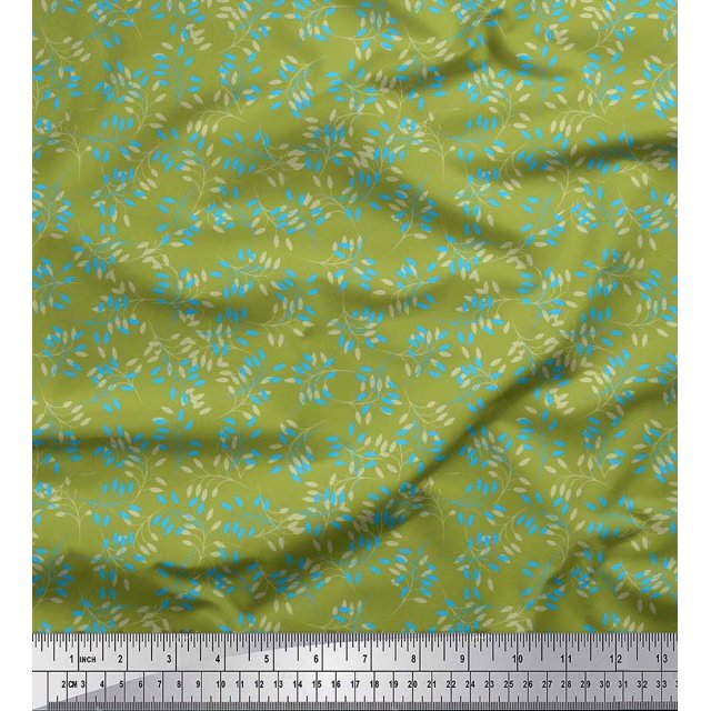 Soimoi Poly Georgette Fabric Artistic Leaves Print Sewing Fabric Yard 52 Inch Wide