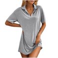 thumbnail image 2 of Ovzne Robes pour Femmes Robe pour Femme Robe Décontractée Unie à Col à Revers Ample Robe de Vacances à Manches Courtes Liquidation, 2 of 7