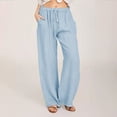 thumbnail image 1 of zanvin Women's Casual Solid Cotton Linen Drawstring Elastic Waist Wide Leg Cargo Pants, 1 of 5