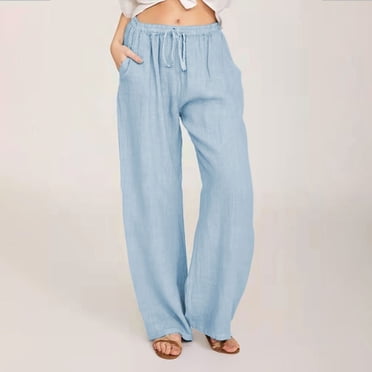 zanvin Linen Pants for Women,Clearance Women Casual Solid Cotton Linen Drawstring Elastic Waist Long Wide Leg Pants Cargo Pants Women
