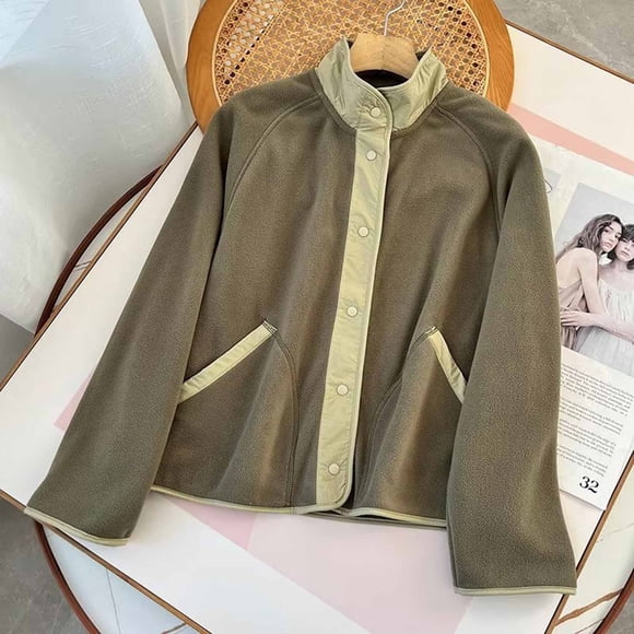 Mceream Women's Sherpa Jackets Oversized Stand Collar Fleece Button Jacket Winter Warm Fuzzy Casual Cardigan Coat with Pockets Plus Size Outwear Camperas De Invierno Mujer Green S