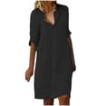 thumbnail image 2 of Meichang Robe en Lin et Coton pour Femmes, Tenue de Bureau Décontractée pour le Travail, Robes de Bureau, Col à Revers, Manches Courtes, Robe Midi, Unie, Ample, Boutonnée, 2 of 6