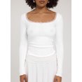 thumbnail image 2 of Gupgi Women Long Sleeve Crop Top Lace Trim Top Spring Slim Fit Basic Tops, 2 of 5