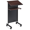 thumbnail image 1 of Wheeled Lectern with Storage Shelf - Cherry/Black - Compact Standing Desk for Reading - Laptop Stand, 1 of 5