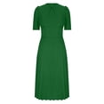 thumbnail image 4 of LOVZFMLL Robe d'Été pour Femme Grande Taille2025 Décontractée à Manches Courtes Taille Empire Coupe Ample Évasée Plissée Maxi Robe T-Shirt Vert P, 4 of 6