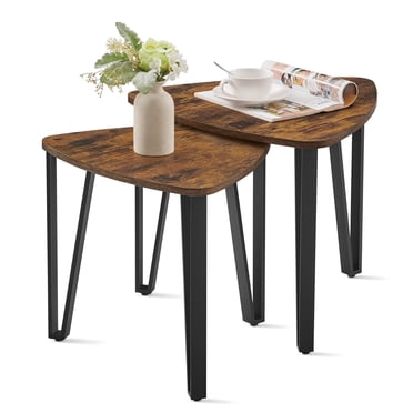 VASAGLE Nesting Triangle End Tables, Coffee Tables for Living Room Bedroom, Industrial Accent Stacking Side Tables with Metal Frame