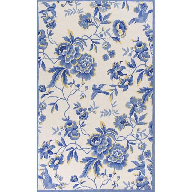 HomeRoots 353213 20 x 30 in. Polyester Ivory & Blue Area Rug