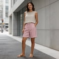 thumbnail image 4 of LVHAOGJOB Womens Elastic Waist Shorts Summer Pink Drawstring Loose Plus Size Solid Color with Pockets Shorts Pants for Ladies, 4 of 9