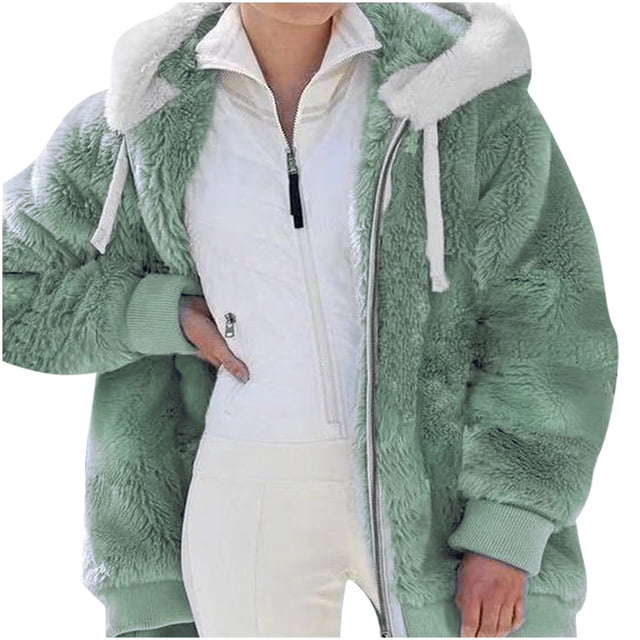 CEHVOM Manteau à Capuche à Fermeture à Glissière en Peluche Ample et Chaud d'Hiver pour Femmes Grande Taille