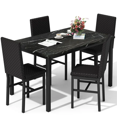thumbnail image 3 of Stmoze Marble Dining Table Set for 4, Space Saving Kitchen Table with 4 PU Leather Upholstered Chairs, 5 Pieces Faux Marble Tabletop Dining Set for Small Space, Kitchen, Pub, Black, 3 of 8