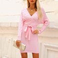 thumbnail image 4 of cfhntfmh Robes de Mode pour Femmes Hiver Automne Confortables à Manches Longues Portefeuille Robe Chandail à Col en V Détente Tricotée Moulante Robe Mini, 4 of 7