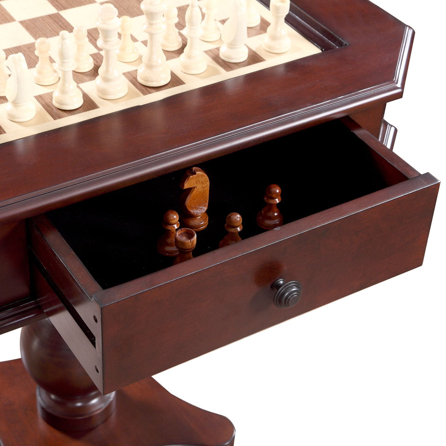 Jeu d’échecs, dames et backgammon Fortress de Hathaway sur table en piédestal avec chaises