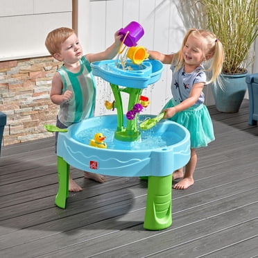 Table d'eau Step2 Spring Time Splash pour enfants, table sensorielle extérieure pour enfants, à partir de 1,5 ans, ensemble de 8 accessoires de jeu d'eau, bleu et vert