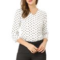 thumbnail image 1 of INSPIRE CHIC Blouse de Rentrée pour Femme Col en V Manches 3/4 Pois Imprimé Cœur Haut à Boutons devant Blanc P, 1 of 7